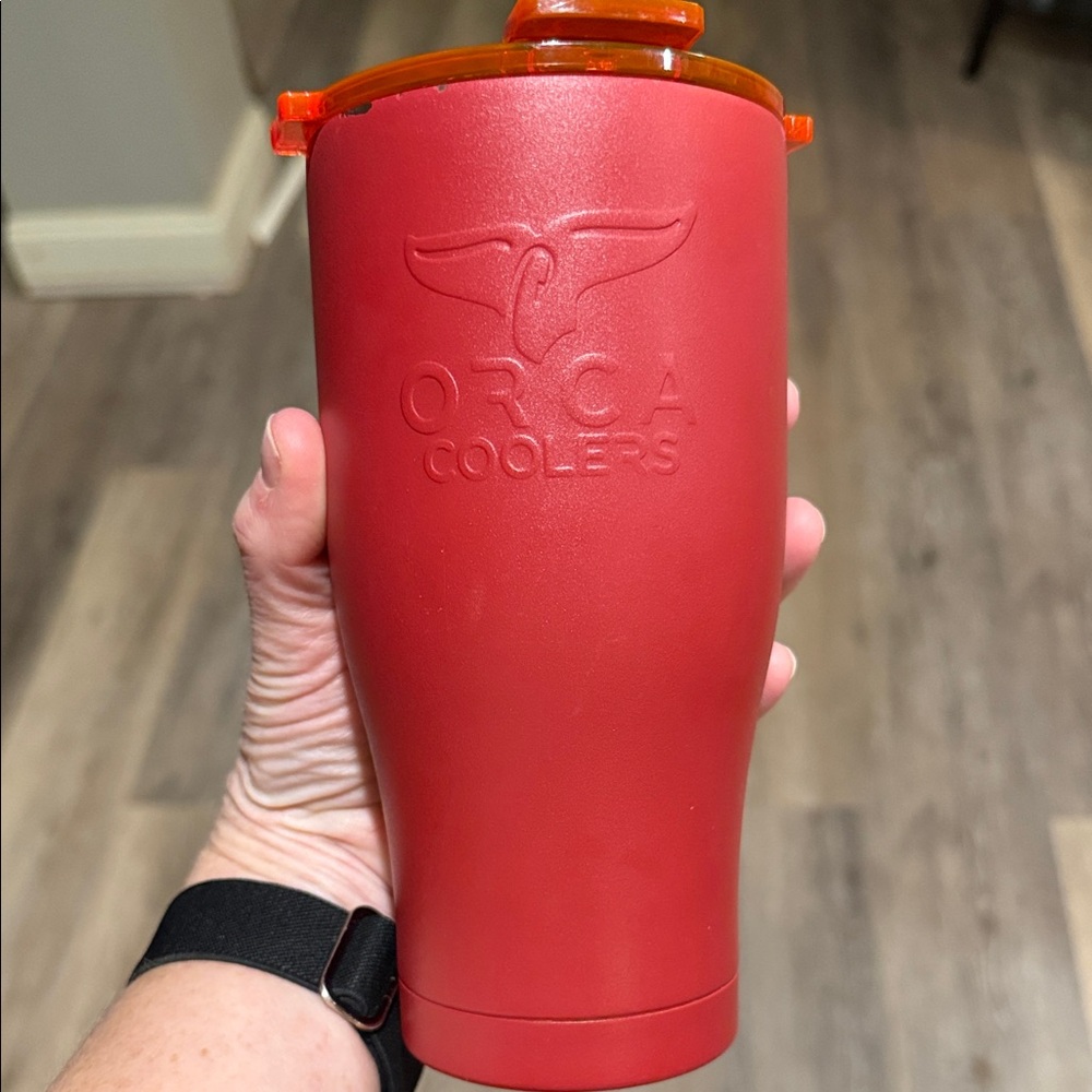 Red Tumbler with Orange Lid